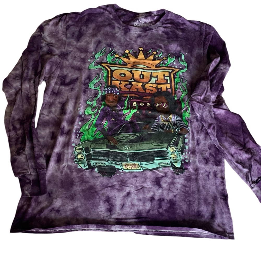 URBAN OUTFITTERS-OUTKAST Aliens Mens Purple Tie-Dye Long Sleeve Shirt Medium